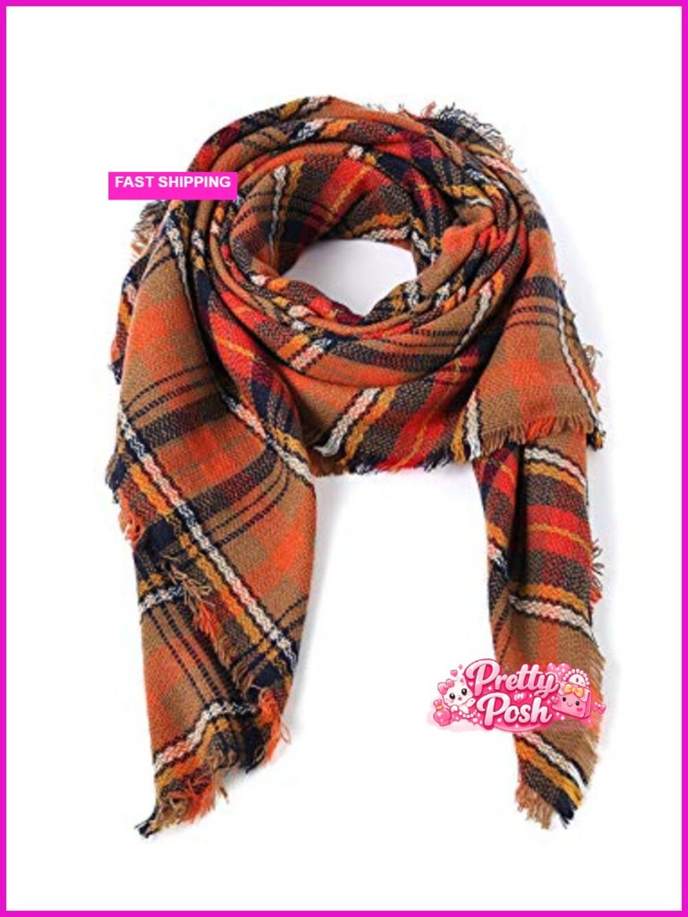 Oversized Plaid Square Shawl Wrap Winter Scarf 100% Polyester